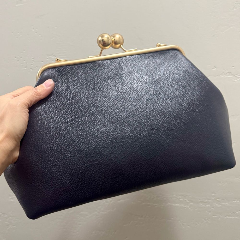 Genuine Pebble Leather Handmade Vintage Style Extra Large Kisslock Frame Bag - Picture 9 of 16